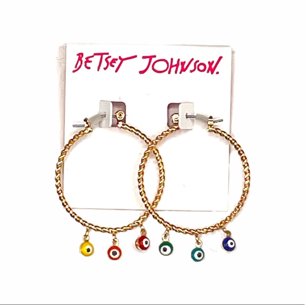 Betsey Johnson Eye Ball Hoop Earrings Gold Tone
